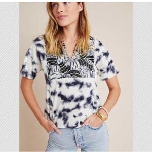 Anthropologie Tiny black tie-dye sequin detailed top